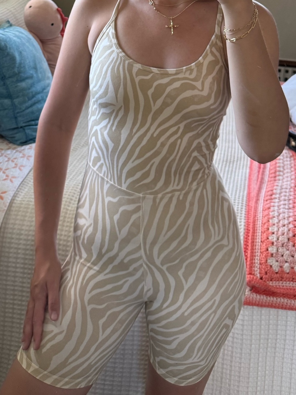 Old Navy Beige and White Zebra-Print Stretch Romper